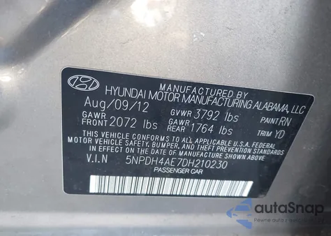 2013 Hyundai Elantra Gls/Limited z USA, uszkodzony, nr VIN 5NPDH4AE7DH210230